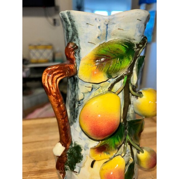 Antique Majolica Birch Tree Vase with applied Pears and Leaves 11 - Picture 16 of 16